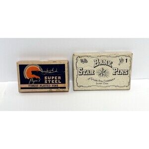 Lot 2 Vintage Sewing Pins w/Original Box-Pryms Super Steel & Bank Star Pin Craft